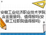 安徽工业经济职业技术学院含金量量吗，值得报吗(安徽工经职院值得报吗)
