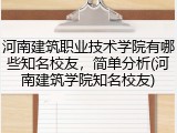 河南建筑职业技术学院有哪些知名校友，简单分析(河南建筑学院知名校友)