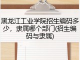 黑龙江工业学院招生编码多少，隶属哪个部门(招生编码与隶属)