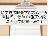 辽宁政法职业学院是双一流高校吗，简单介绍(辽宁政法职业学院双一流？)