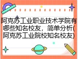 阿克苏工业职业技术学院有哪些知名校友，简单分析(阿克苏工业院校知名校友)