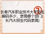 长春汽车职业技术大学招生编码多少，隶属哪个部门(长汽大招生代码隶属)