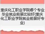 重庆化工职业学院哪个专业毕业就业前景比较好(重庆化工职业学院就业前景好专业)
