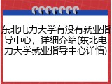 东北电力大学有没有就业指导中心，详细介绍(东北电力大学就业指导中心详情)