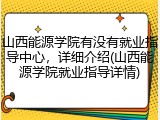 山西能源学院有没有就业指导中心，详细介绍(山西能源学院就业指导详情)