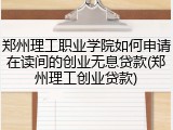郑州理工职业学院如何申请在读间的创业无息贷款(郑州理工创业贷款)
