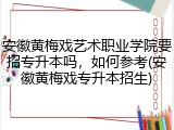 安徽黄梅戏艺术职业学院要招专升本吗，如何参考(安徽黄梅戏专升本招生)