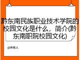 黔东南民族职业技术学院的校园文化是什么，简介(黔东南职院校园文化)