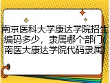 南京医科大学康达学院招生编码多少，隶属哪个部门(南医大康达学院代码隶属)