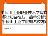 平顶山工业职业技术学院有哪些知名校友，简单分析(平顶山工业学院知名校友)