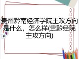 贵州黔南经济学院主攻方向是什么，怎么样(贵黔经院主攻方向)