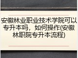 安徽林业职业技术学院可以专升本吗，如何操作(安徽林职院专升本流程)