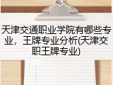 天津交通职业学院有哪些专业，王牌专业分析(天津交职王牌专业)
