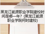 黑龙江能源职业学院建校时间是哪一年？(黑龙江能源职业学院何时建校)
