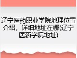 辽宁医药职业学院地理位置介绍，详细地址在哪(辽宁医药学院地址)
