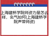 上海建桥学院师资力量怎么样，名气如何(上海建桥学院声誉师资)