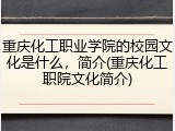 重庆化工职业学院的校园文化是什么，简介(重庆化工职院文化简介)