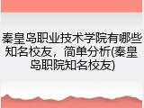 秦皇岛职业技术学院有哪些知名校友，简单分析(秦皇岛职院知名校友)
