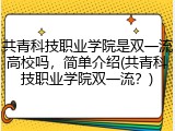 共青科技职业学院是双一流高校吗，简单介绍(共青科技职业学院双一流？)