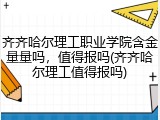 齐齐哈尔理工职业学院含金量量吗，值得报吗(齐齐哈尔理工值得报吗)