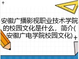 安徽广播影视职业技术学院的校园文化是什么，简介(安徽广电学院校园文化)