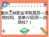 重庆三峡职业学院是双一流高校吗，简单介绍(双一流高校？)