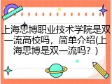 上海思博职业技术学院是双一流高校吗，简单介绍(上海思博是双一流吗？)
