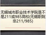 无锡城市职业技术学院是不是211或985高校(无锡职院非211/985)