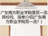广东南方职业学院是双一流高校吗，简单介绍(广东南方职业学院双一流？)