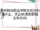贵州财经职业学院主攻方向是什么，怎么样(贵财职院主攻方向)