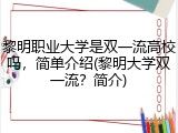 黎明职业大学是双一流高校吗，简单介绍(黎明大学双一流？简介)