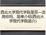 西北大学现代学院是双一流高校吗，简单介绍(西北大学现代学院简介)