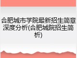 合肥城市学院最新招生简章深度分析(合肥城院招生简析)