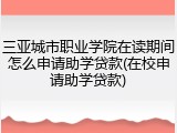 三亚城市职业学院在读期间怎么申请助学贷款(在校申请助学贷款)