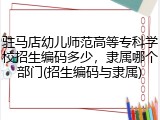 驻马店幼儿师范高等专科学校招生编码多少，隶属哪个部门(招生编码与隶属)