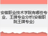 安徽职业技术学院有哪些专业，王牌专业分析(安徽职院王牌专业)