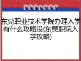 东莞职业技术学院办理入学有什么攻略没(东莞职院入学攻略)