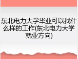 东北电力大学毕业可以找什么样的工作(东北电力大学就业方向)
