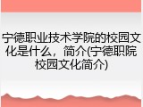 宁德职业技术学院的校园文化是什么，简介(宁德职院校园文化简介)