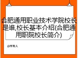 合肥通用职业技术学院校长是谁,校长基本介绍(合肥通用职院校长简介)