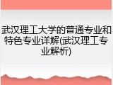武汉理工大学的普通专业和特色专业详解(武汉理工专业解析)