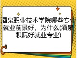 酒泉职业技术学院哪些专业就业前景好，为什么(酒泉职院好就业专业)