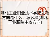 湖北工业职业技术学院主攻方向是什么，怎么样(湖北工业职院主攻方向)
