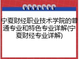 宁夏财经职业技术学院的普通专业和特色专业详解(宁夏财经专业详解)