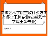 安徽艺术学院主攻什么方向有哪些王牌专业(安徽艺术学院王牌专业)