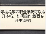 攀枝花攀西职业学院可以专升本吗，如何操作(攀西专升本流程)