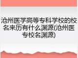 沧州医学高等专科学校的校名来历有什么渊源(沧州医专校名渊源)