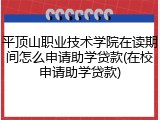 平顶山职业技术学院在读期间怎么申请助学贷款(在校申请助学贷款)