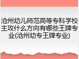 沧州幼儿师范高等专科学校主攻什么方向有哪些王牌专业(沧州幼专王牌专业)