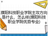 濮阳科技职业学院主攻方向是什么，怎么样(濮阳科技职业学院优势专业)